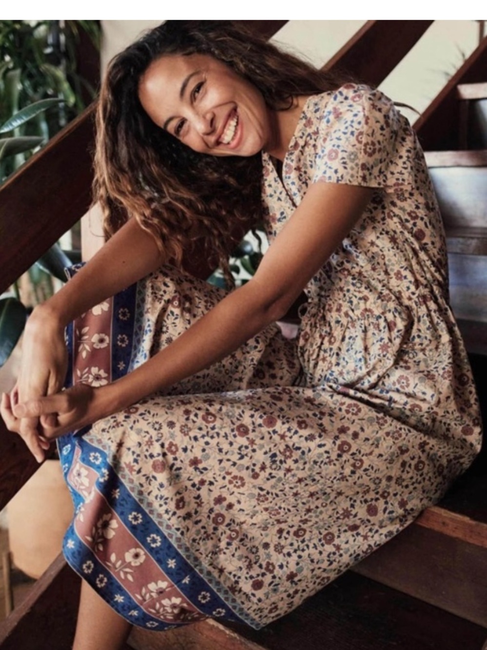 Christy Dawn The Dawn Dress Floral Midi Dress with Navy & Rust Border